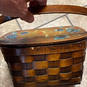 Vintage Woven Knitting Basket/Purse with Hand-Painted Accents